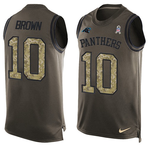 Men's Limited Corey Brown Nike Jersey Green - #10 Salute to Service Tank Top NFL Carolina Panthers